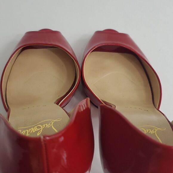 Christian Louboutin Patent Peep Toe Red Heels Size 37.5 - Picture 8 of 14